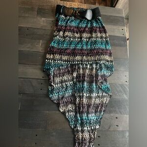 Rue21 Teal, Black and Cream Asymmetrical High-Low Maxi Skirt